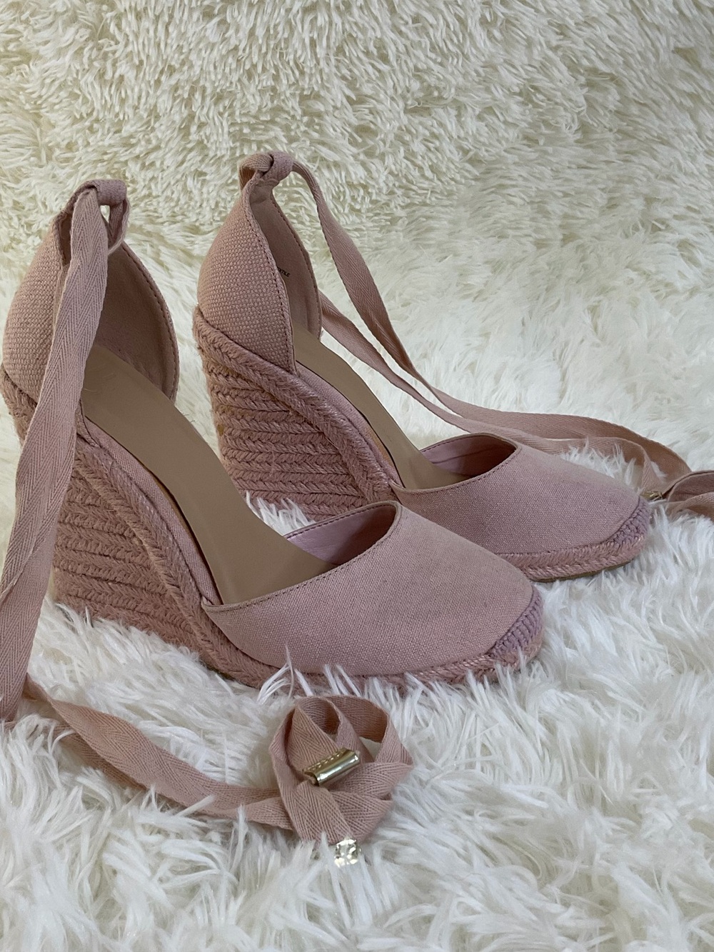 Elegant Blush Espadrille Wedge Heels with Ankle Tie